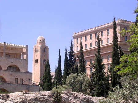 Buildings, Tower and Cypress in Jerusalem, Israelのeditorial素材