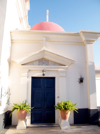 Entrance of Greek Orthodox Church of the Seven Apostles in Kapernaum, Israelの写真素材