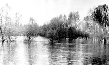 Old black and white photo: View of Rusanivka in Kiev, Ukraineのeditorial素材