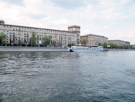 View to   Frunze Embankment a cloudy evening in Moscow, Russiaのeditorial素材