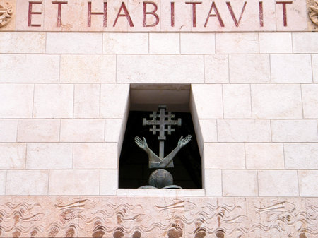 Bronze Franciscan coat of arms in Basilica of the Annunciation in Nazareth, Israelの写真素材