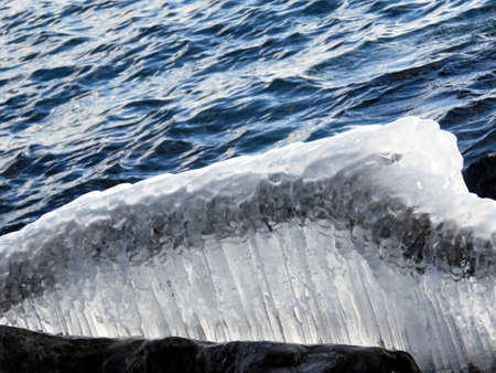 Icicles on a shore of the Lake Ontario in Toronto, Canada, January 6, 2017の写真素材