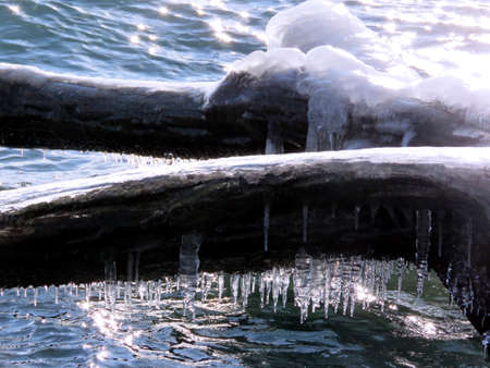 The icicles on a shore of the Lake Ontario in Toronto, Canada, January 6, 2017の写真素材