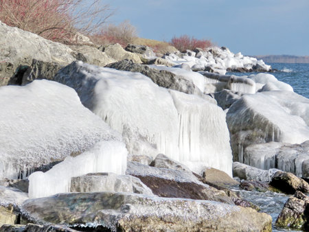 The glacial landscape on a shore of the Lake Ontario in Toronto, Canada, January 6, 2017の写真素材
