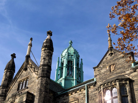 The upper part of Trinity College at University of Toronto in Toronto, Canada,  November 18, 2016