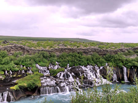 The Landscape of Barnafoss waterfall on the Hvita Riverl in western iceland, July 12, 2017のeditorial素材