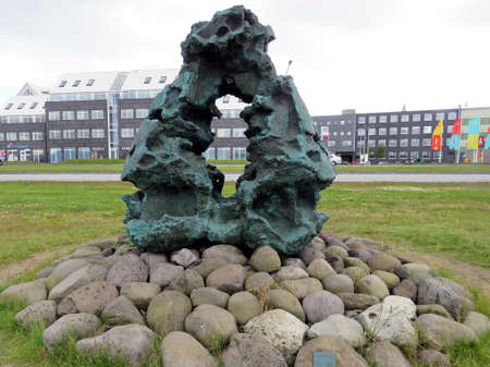 Bronze abstract sculpture in Reykjavik, Iceland, July 4, 2017のeditorial素材