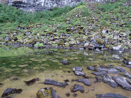 Part of the Asbyrgi canyon in Vatnajokull National Park in Iceland, July 8, 2017のeditorial素材
