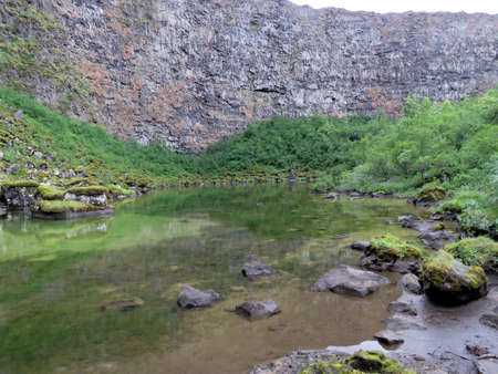 The view of Asbyrgi canyon in Vatnajokull National Park in Iceland, July 8, 2017のeditorial素材