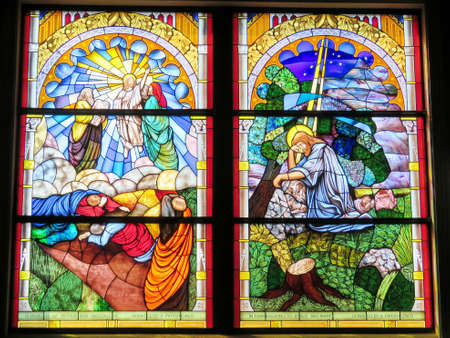 Stained glass in St Paschal Baylon Church in Thornhill, Canada, February 18, 2018のeditorial素材