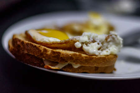 Toast with fried eggs and friedの写真素材
