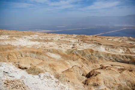 Top view of the Dead Sea through the mountainsの写真素材
