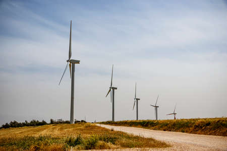 A row of wind generatorsの写真素材