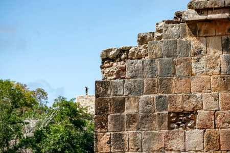 Part of the stone wall of the ancient Mayan pyramid.
