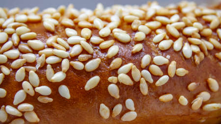 Part of pretzel sprinkled with sesame seedsの写真素材
