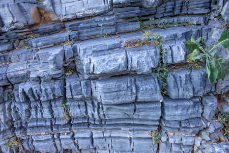 Abstract textural background of gray stones rugged by the waters of the tide. Greeceの写真素材