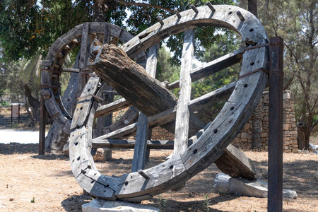 Remains of an ancient wooden water mill in Ashkelon National Park. Israel