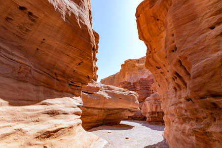 Spectacular Stone Walkway in the Red Slot Canyon. Travel Israelの写真素材