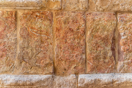 View of surface of the stone wall of the masonry of Jerusalem stones