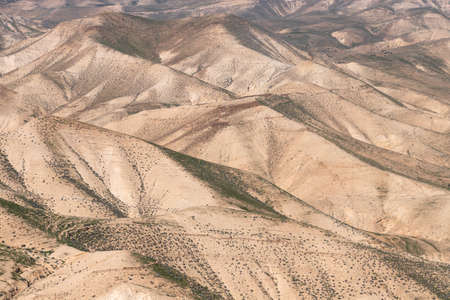 View of the slopes of the sandy mountains of the Judean Desert covered with spring vegetation. Israelの写真素材