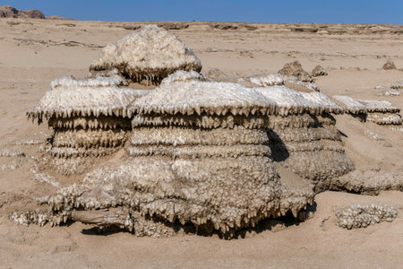 Ecological catastrophe of the Dead Sea. Erosion and salt formations on the surface of the earth.の写真素材