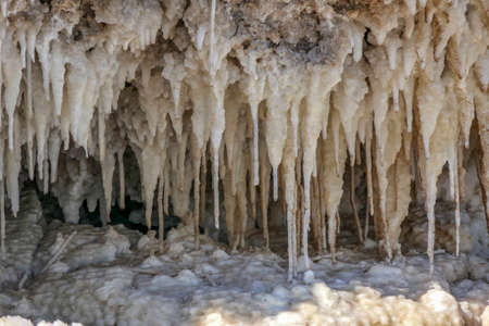 Salt crystals stalactites of the Dead Sea close-upの写真素材