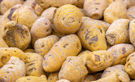 background of heap of ginger roots close up texture
