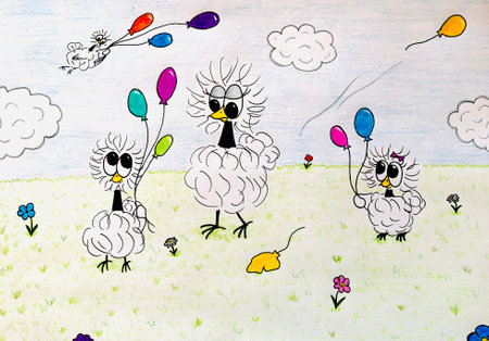 Little silkie showgirls with balloonsの写真素材