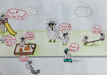 Little silk hen mom with chicksの写真素材