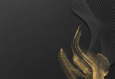 Background Texture Japanese Style Washi Frame Wave Circle Black Gold Powder Design