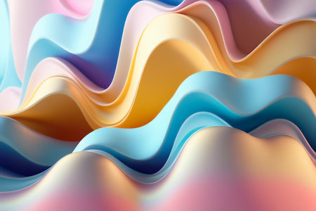 3d rendering of abstract background with wavy folds of colorful paperの写真素材
