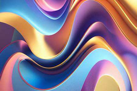 3d rendering of abstract wavy background with blue and orange colorsの写真素材