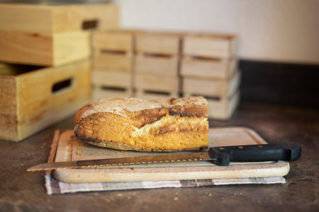 Bread on a cutting board with a blurred background