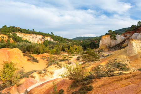 Natural park of ocher earth in France in the Luberonの写真素材