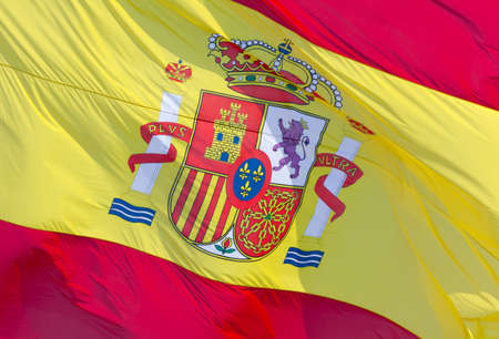 Close-up of a Waving Spanish Flagの写真素材