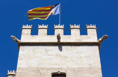 Top of the tower of the Lonja de la Seda gothic palace in Valencia, Spainの写真素材