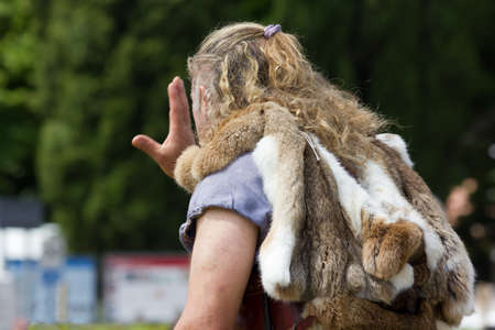 Ancient celtic warrior during a reenactmentの写真素材