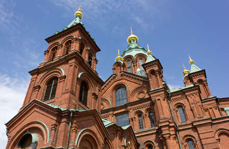 View of the exterior of the Uspenski orthodox cathedral in Helsinki, Finlandの写真素材