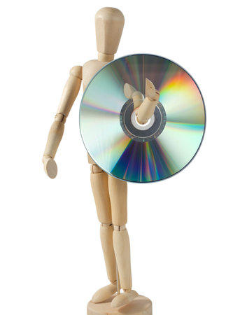 Wooden Mannequin Carrying a Compact Disk