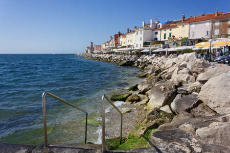 Seafront in Piran, Sloveniaの写真素材