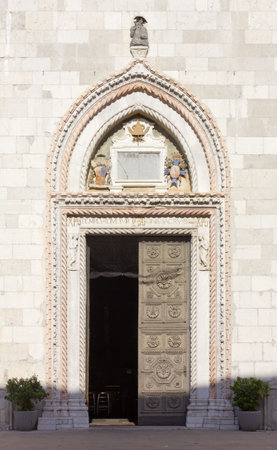 Main entrance to the Duomo of Cividale del Friuli, Italyの写真素材