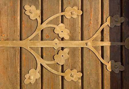 Detail of an old wooden country church doorの写真素材