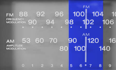 Closeup on the frequency display of a radio FM-AM tunerの写真素材