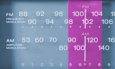 Closeup on the frequency display of a radio FM-AM tunerの写真素材