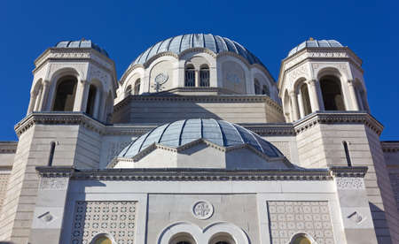Facade of St Spyridon Serbian Orthodox temple in Trieste, Italyの写真素材