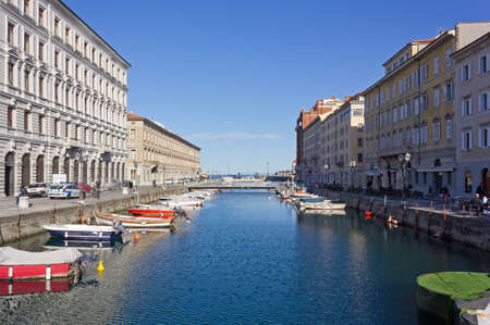 View of Canal Grande in Trieste, Italy, from Sant'Antonio square toward the seaのeditorial素材