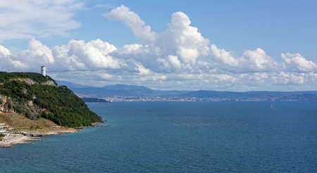 Coastline toward Trieste, Italy, with the city in the background, in a spring afeternoon.のeditorial素材