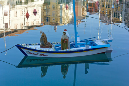 GRADO, Italy - December 28, 2016: The boat carrying the statues of the three Magi, as part of the...