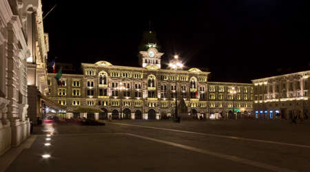 Night view of Piazza Unità d'Italia in Trieste, Italyの写真素材