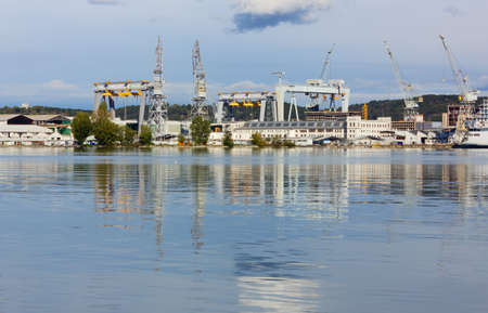 MONFALCONE, Italy - November 6, 2013: View of the Monfalcone shipyard, one of the biggest in Italy, specialized in the construction of giant cruise shipsのeditorial素材